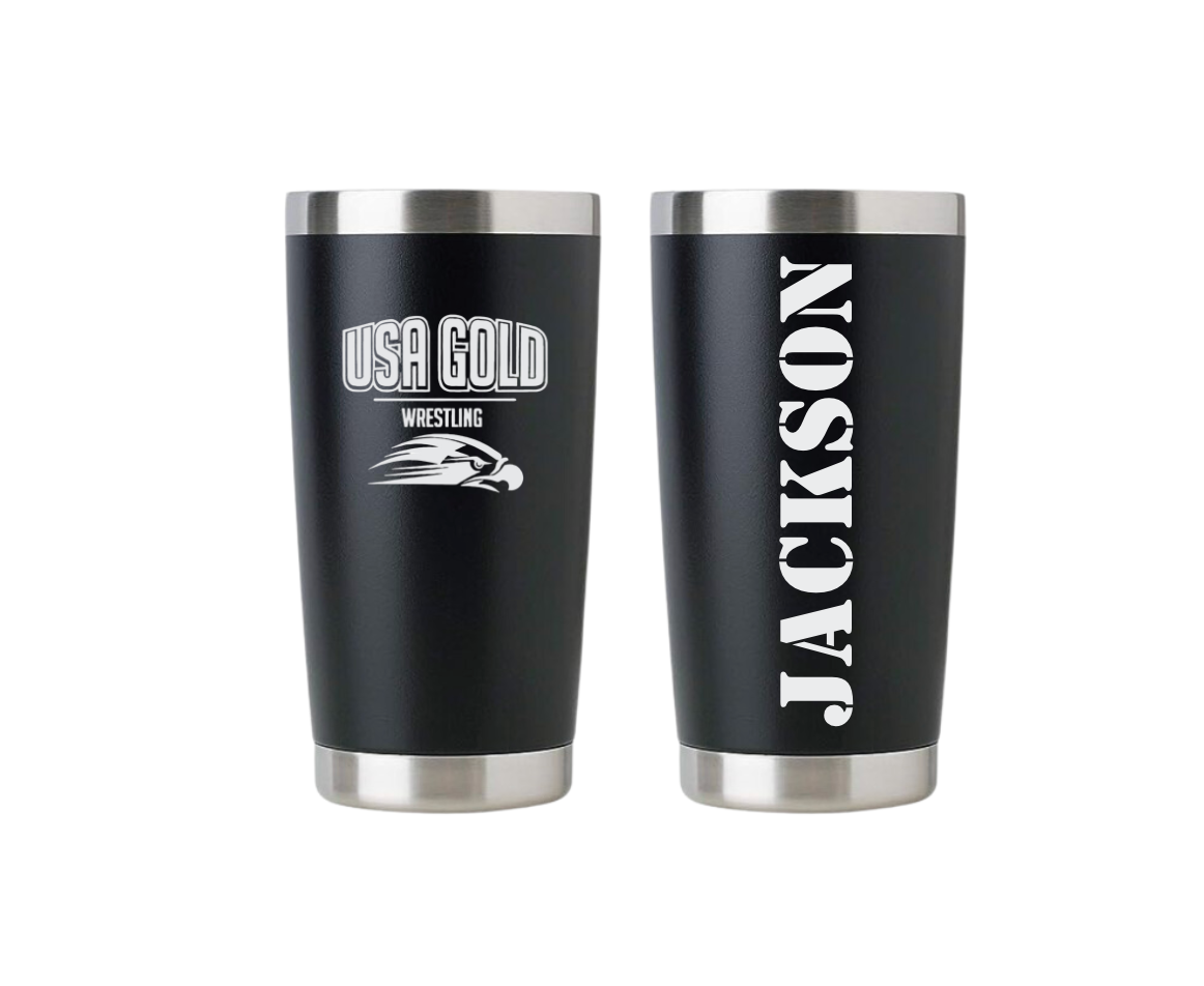 USA Gold Wrestling 20oz Coffee Tumbler with Name