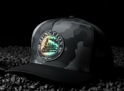 Junction Snow Camo Performance Hat with Blue/Silver Patch
