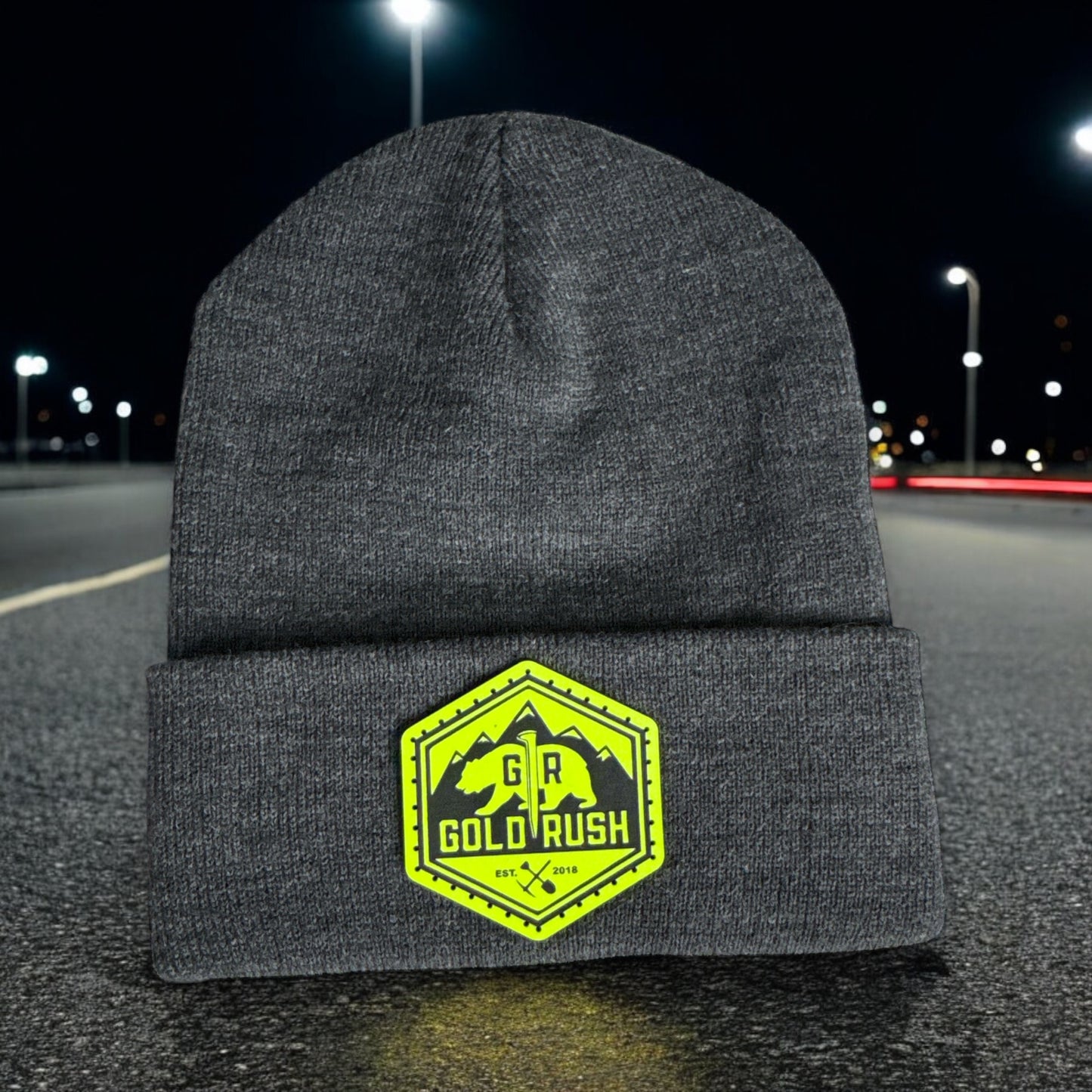 Gold Rush Beanie with Stitched Leatherette Patch-NEON YELLOW