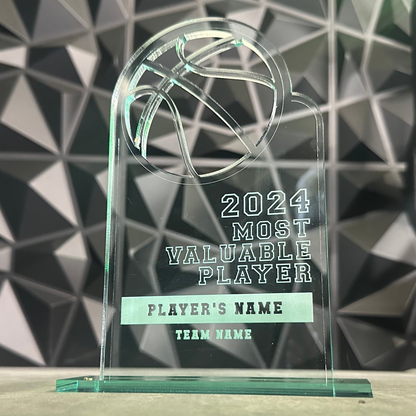 Green Edge "Glass" Acrylic Custom Awards- Basketball