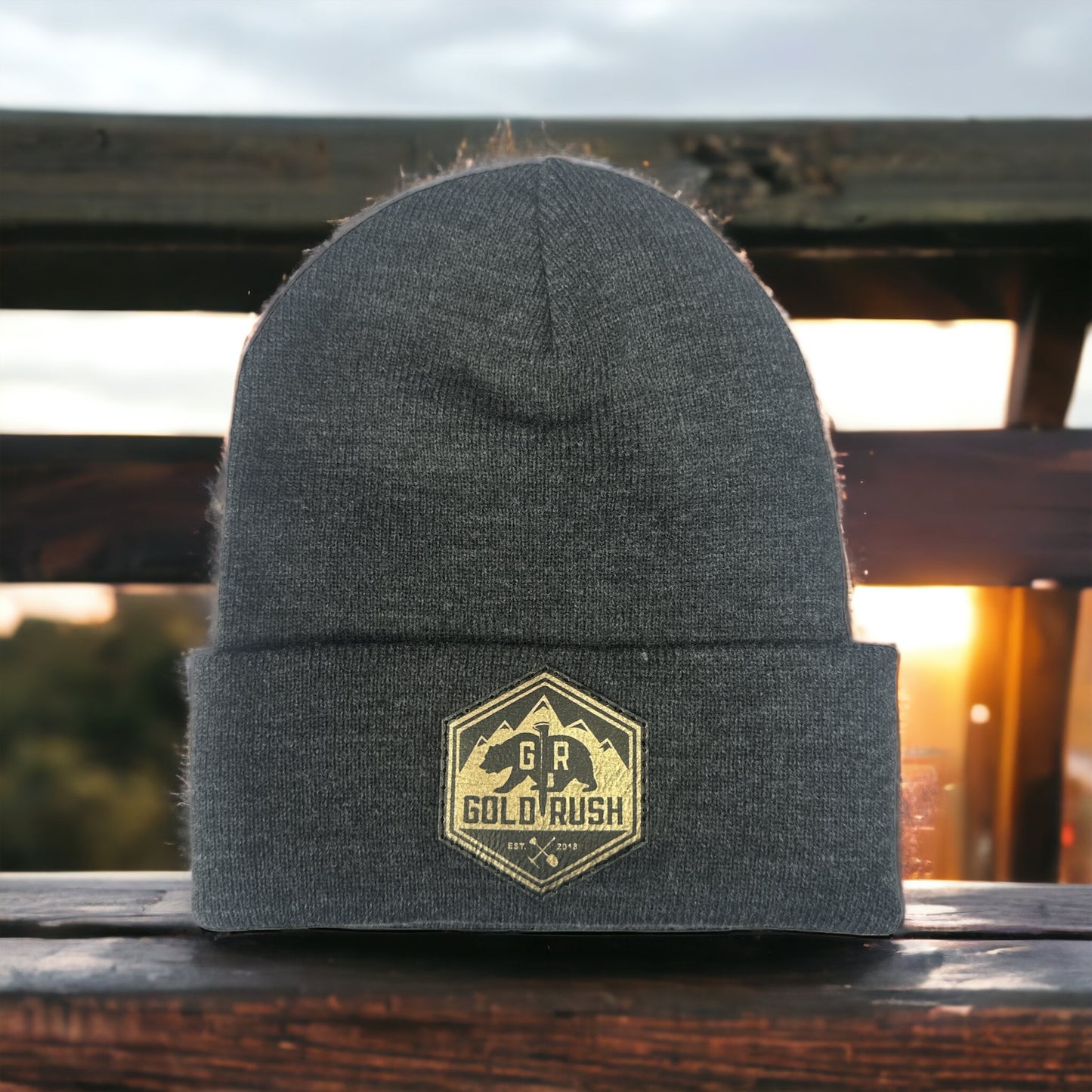 Gold Rush Beanie with Stitched Leatherette Patch