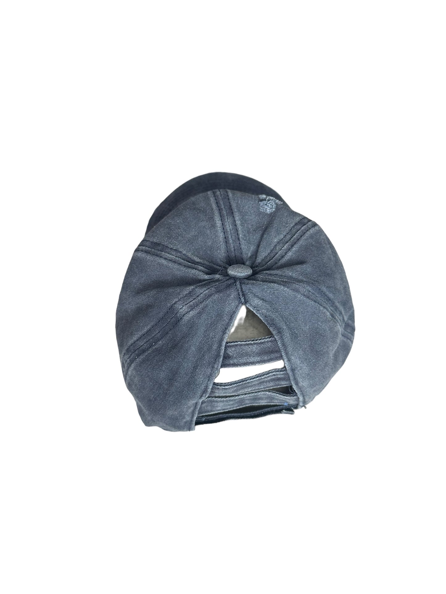 Navy Rocklin FC Distressed Ponytail Hat, black/silver patch