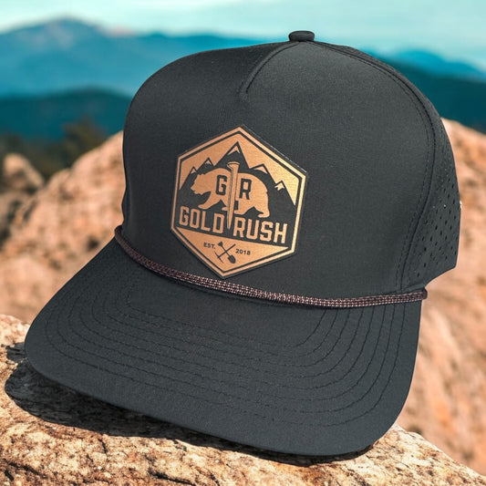 Black Performance Hat with Copper Rope- Curved Bill with Copper Gold Rush Patch