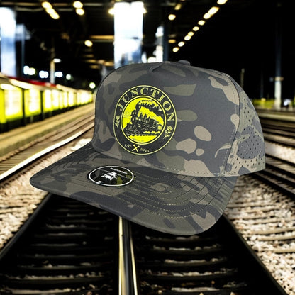 Junction Olive Camo Performance Hat with Neon Yellow Patch