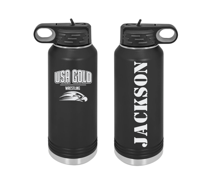 USA Gold Wrestling 32oz Water Bottle withe Name